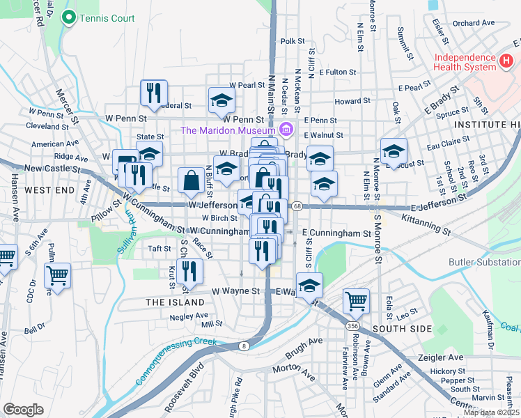 map of restaurants, bars, coffee shops, grocery stores, and more near in Butler
