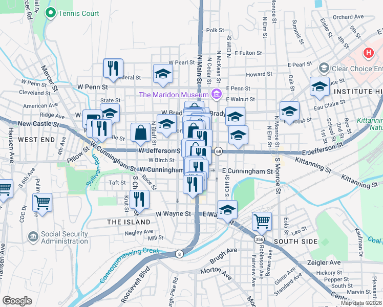 map of restaurants, bars, coffee shops, grocery stores, and more near in Butler