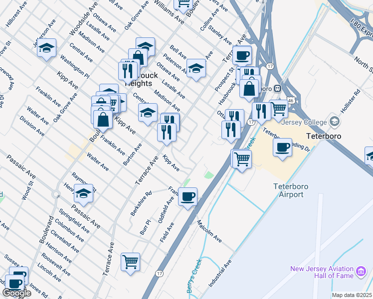 map of restaurants, bars, coffee shops, grocery stores, and more near 34 Hasbrouck Avenue in Hasbrouck Heights