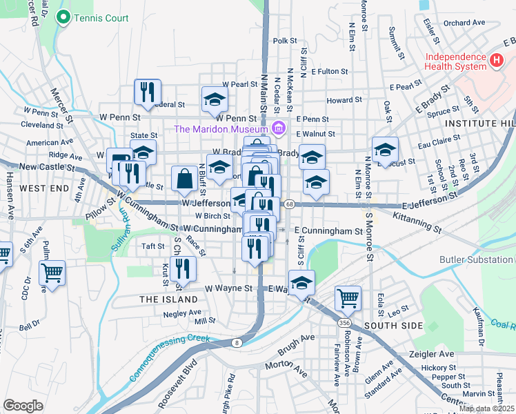 map of restaurants, bars, coffee shops, grocery stores, and more near in Butler