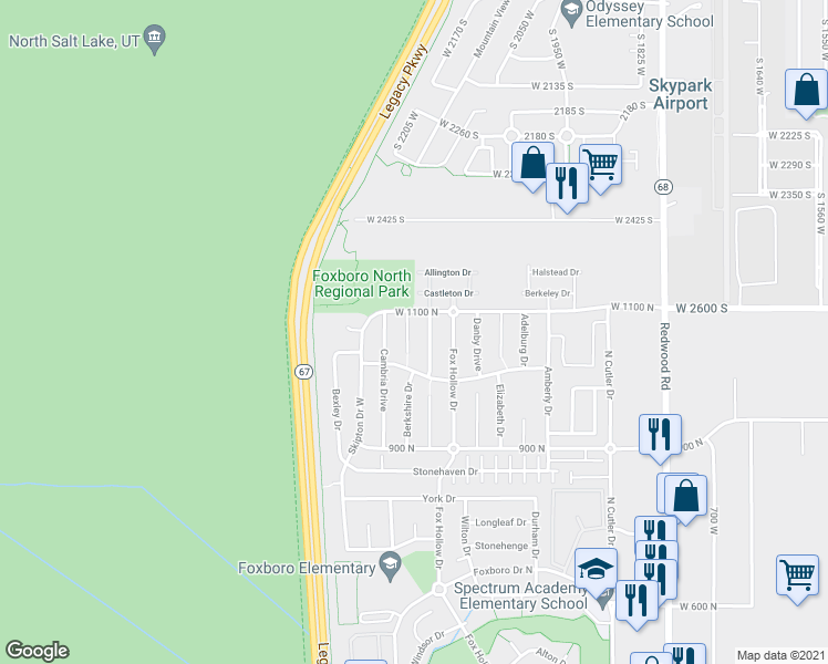 map of restaurants, bars, coffee shops, grocery stores, and more near 1072 Bellingham Court in North Salt Lake