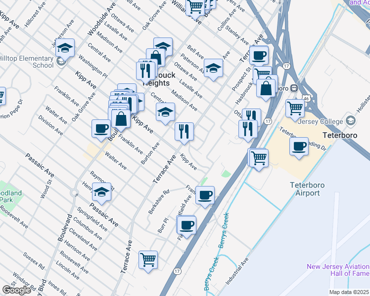 map of restaurants, bars, coffee shops, grocery stores, and more near 12 Michigan Avenue in Hasbrouck Heights
