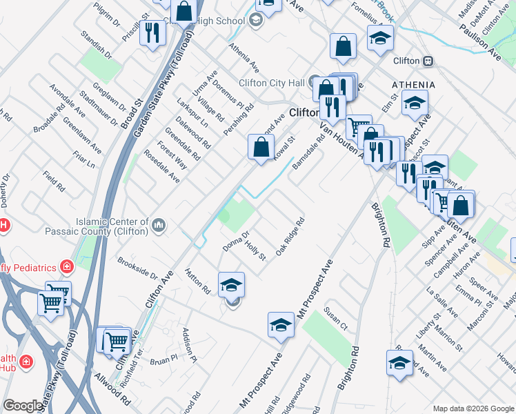 map of restaurants, bars, coffee shops, grocery stores, and more near 42 Saint James Place in Clifton