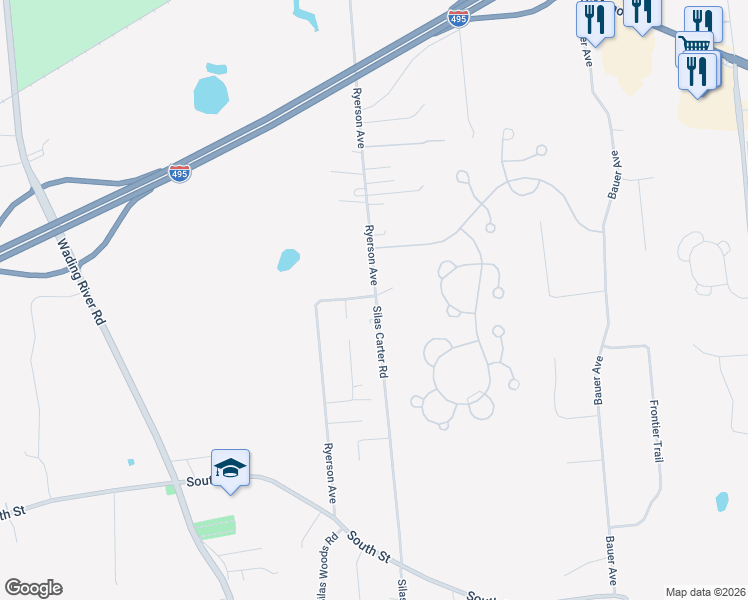 map of restaurants, bars, coffee shops, grocery stores, and more near 115 Ryerson Avenue in Manorville