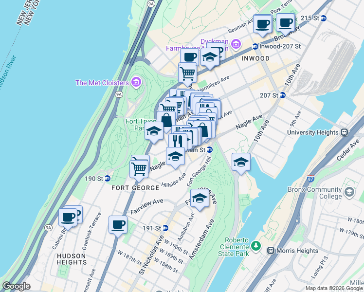 map of restaurants, bars, coffee shops, grocery stores, and more near 15 Sickles Street in New York