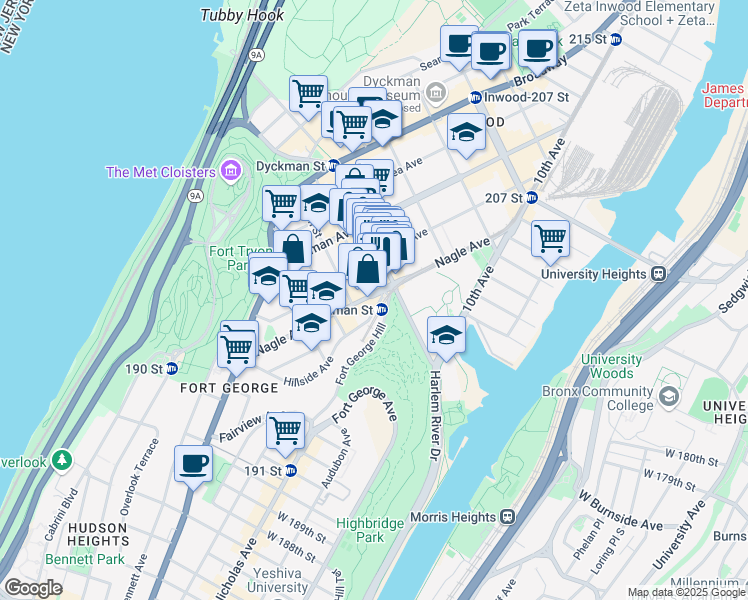 map of restaurants, bars, coffee shops, grocery stores, and more near 2 Thayer Street in New York