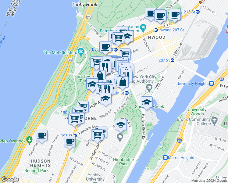 map of restaurants, bars, coffee shops, grocery stores, and more near 15 Sickles Street in New York