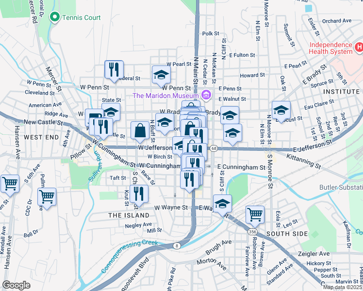 map of restaurants, bars, coffee shops, grocery stores, and more near in Butler