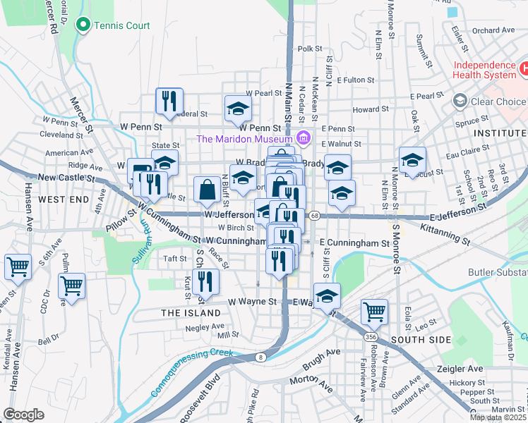 map of restaurants, bars, coffee shops, grocery stores, and more near in Butler