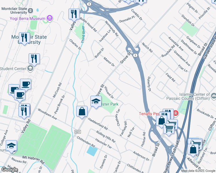 map of restaurants, bars, coffee shops, grocery stores, and more near 21 Macarthur Drive in Clifton