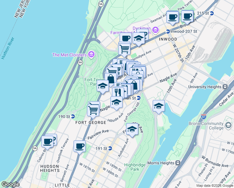 map of restaurants, bars, coffee shops, grocery stores, and more near 15 Sickles Street in New York