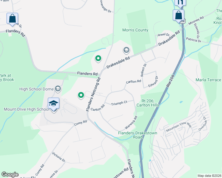 map of restaurants, bars, coffee shops, grocery stores, and more near 3 Fells Lane in Mount Olive