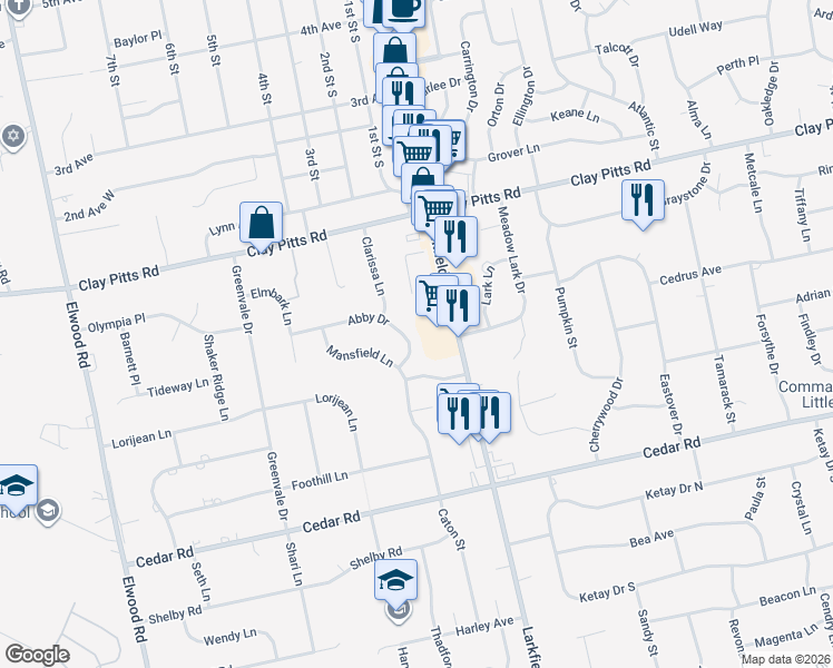 map of restaurants, bars, coffee shops, grocery stores, and more near 8 Abby Drive in East Northport