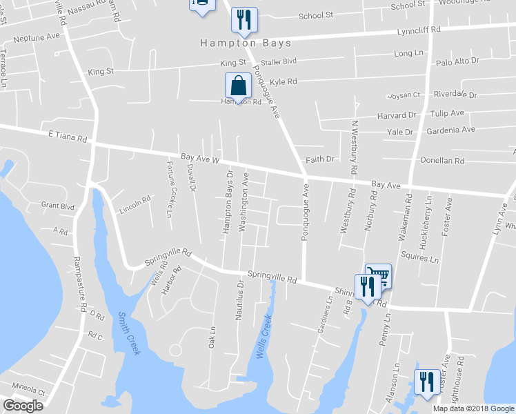 map of restaurants, bars, coffee shops, grocery stores, and more near 5 Liberty Street in Hampton Bays