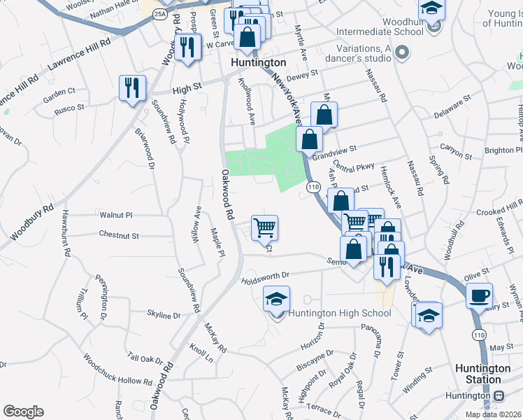 map of restaurants, bars, coffee shops, grocery stores, and more near 1 Boxer Court in Huntington