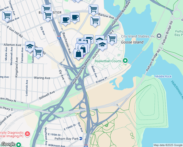 map of restaurants, bars, coffee shops, grocery stores, and more near 2305 Boller Avenue in Bronx