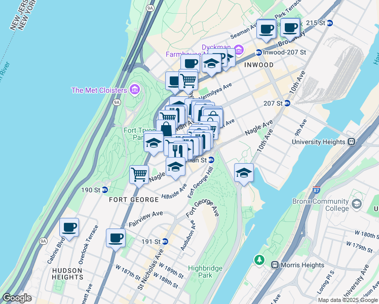 map of restaurants, bars, coffee shops, grocery stores, and more near 15 Sickles Street in New York