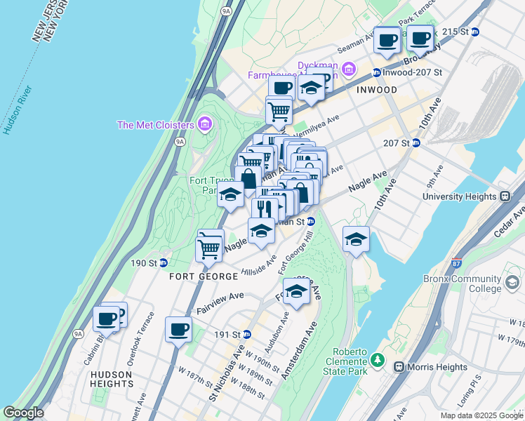 map of restaurants, bars, coffee shops, grocery stores, and more near 15 Sickles Street in New York