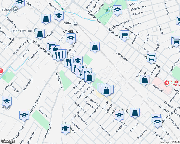 map of restaurants, bars, coffee shops, grocery stores, and more near 25 Sargeant Avenue in Clifton