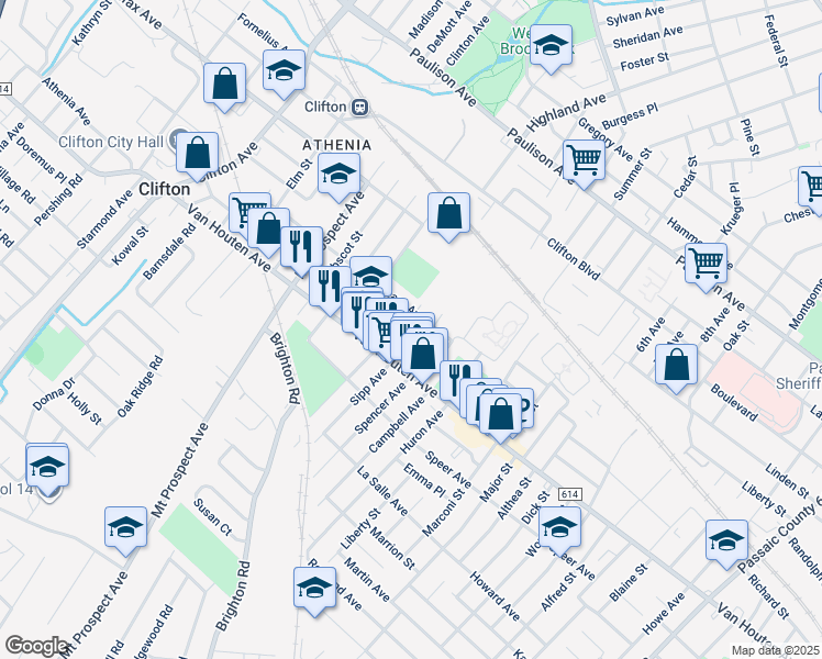 map of restaurants, bars, coffee shops, grocery stores, and more near 25 Sargeant Avenue in Clifton