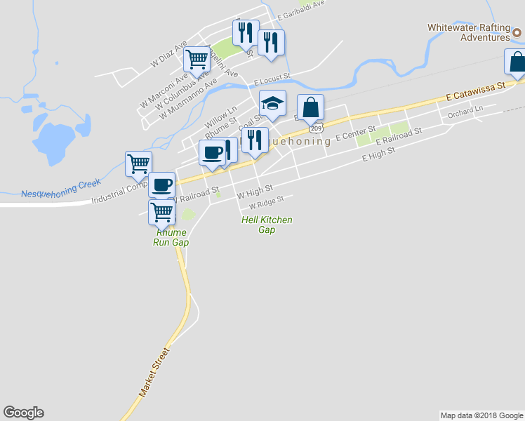 map of restaurants, bars, coffee shops, grocery stores, and more near 107 West Ridge Street in Nesquehoning