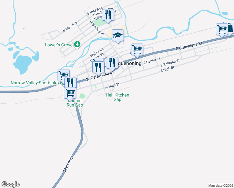 map of restaurants, bars, coffee shops, grocery stores, and more near 69 W Ridge St in Nesquehoning