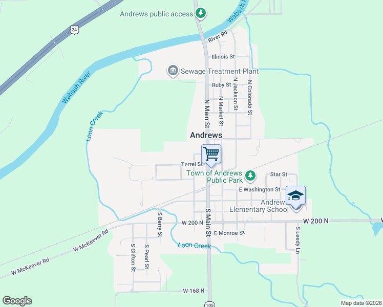 map of restaurants, bars, coffee shops, grocery stores, and more near 332 North Snowden Street in Andrews