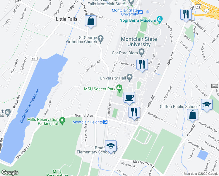 map of restaurants, bars, coffee shops, grocery stores, and more near 657 Long Hill Road in Little Falls