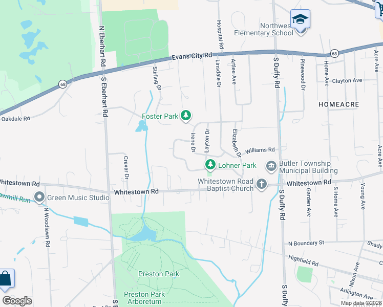 map of restaurants, bars, coffee shops, grocery stores, and more near 111 Irene Drive in Meridian