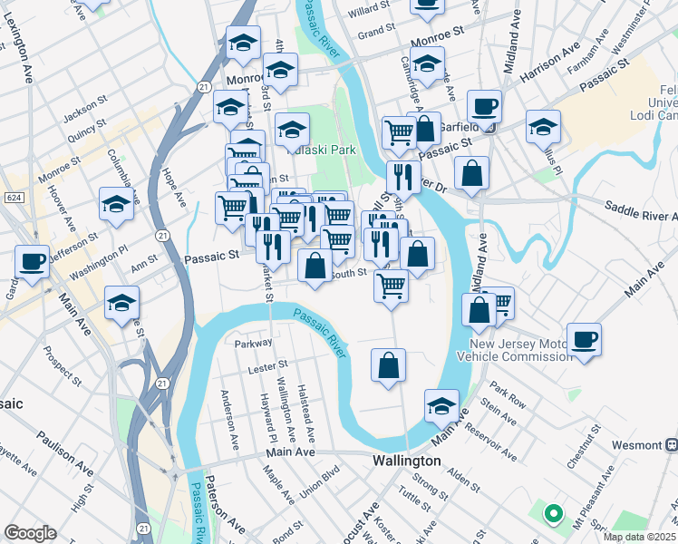 map of restaurants, bars, coffee shops, grocery stores, and more near 200 3rd Street in Passaic
