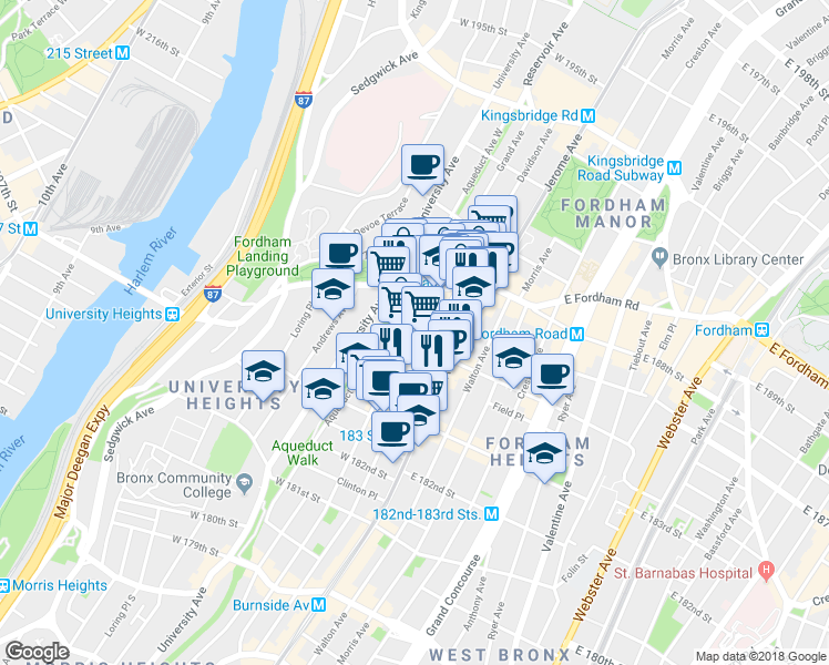 map of restaurants, bars, coffee shops, grocery stores, and more near 2391 Davidson Avenue in Bronx