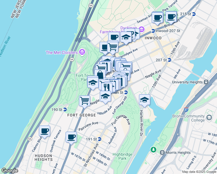 map of restaurants, bars, coffee shops, grocery stores, and more near 15 Sickles Street in New York