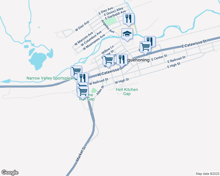 map of restaurants, bars, coffee shops, grocery stores, and more near 225 West High Street in Nesquehoning