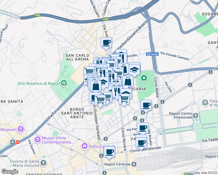 map of restaurants, bars, coffee shops, grocery stores, and more near 1-13 Via S. Attanasio in Naples