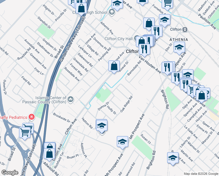 map of restaurants, bars, coffee shops, grocery stores, and more near 42 Saint James Place in Clifton