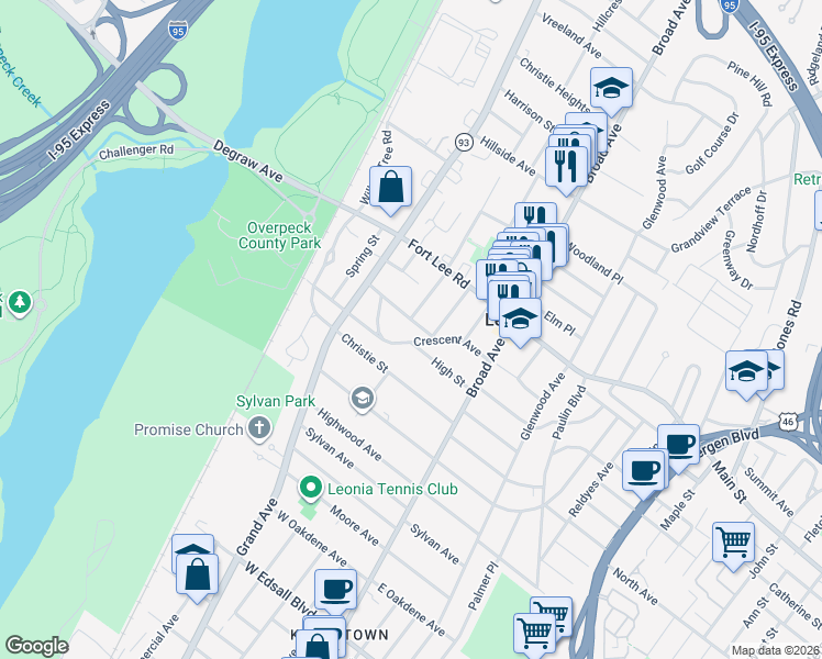 map of restaurants, bars, coffee shops, grocery stores, and more near 164 Prospect Street in Leonia