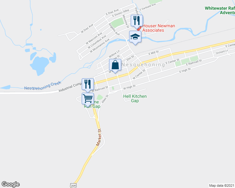 map of restaurants, bars, coffee shops, grocery stores, and more near 225 W High St in Nesquehoning