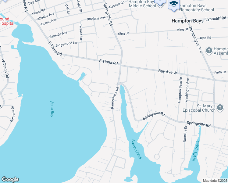map of restaurants, bars, coffee shops, grocery stores, and more near 10 Rampasture Road in Hampton Bays