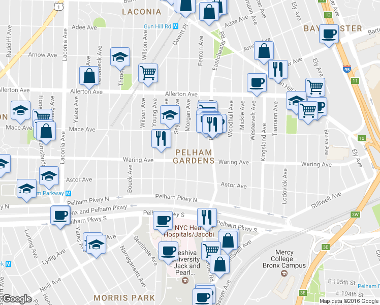 map of restaurants, bars, coffee shops, grocery stores, and more near 2416 Morgan Avenue in Bronx