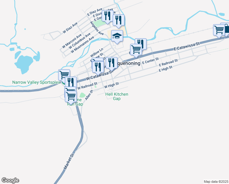 map of restaurants, bars, coffee shops, grocery stores, and more near 107 West Ridge Street in Nesquehoning