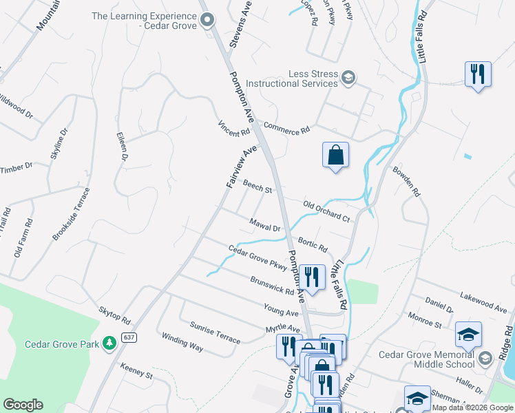 map of restaurants, bars, coffee shops, grocery stores, and more near 20 Brookdale Avenue in Cedar Grove