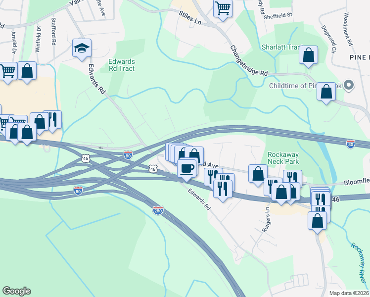 map of restaurants, bars, coffee shops, grocery stores, and more near 18 Taylor Court in Parsippany-Troy Hills