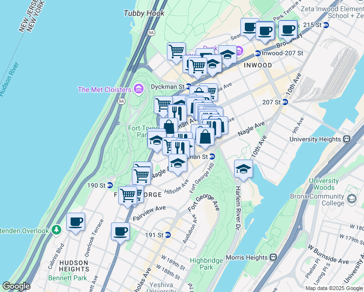 map of restaurants, bars, coffee shops, grocery stores, and more near 15 Sickles Street in New York