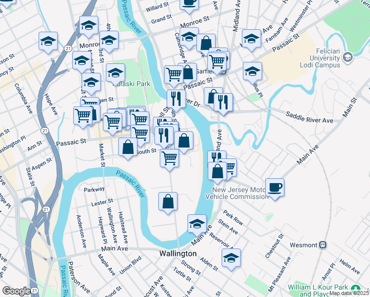 map of restaurants, bars, coffee shops, grocery stores, and more near 109 10th Street in Passaic