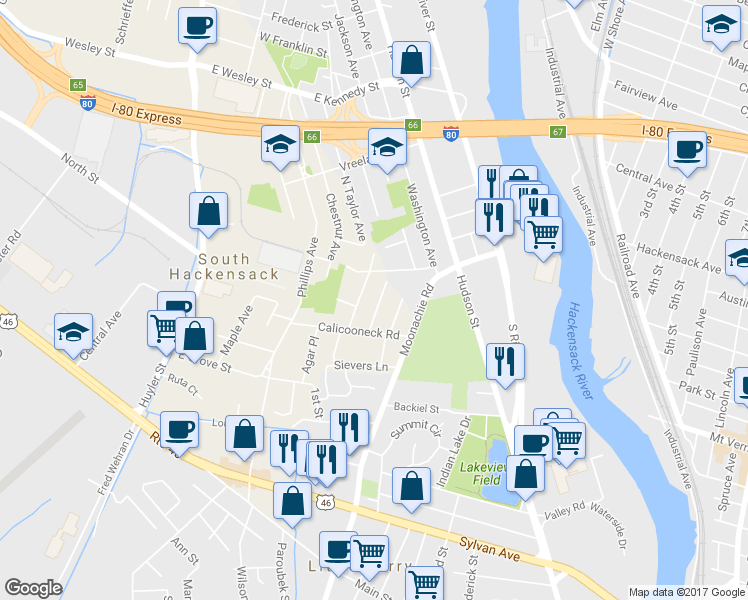 map of restaurants, bars, coffee shops, grocery stores, and more near 31 Williams Ave in South Hackensack