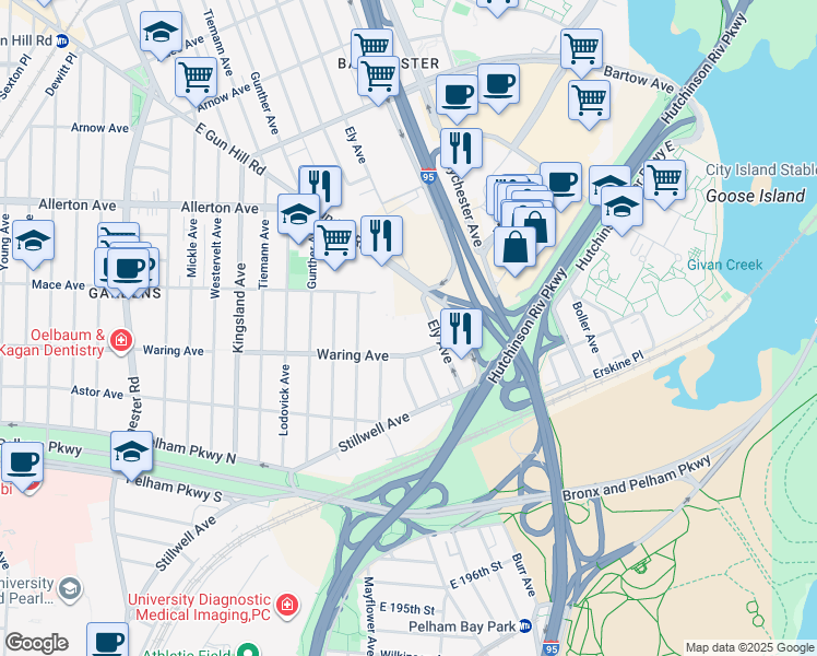 map of restaurants, bars, coffee shops, grocery stores, and more near 5 in Bronx