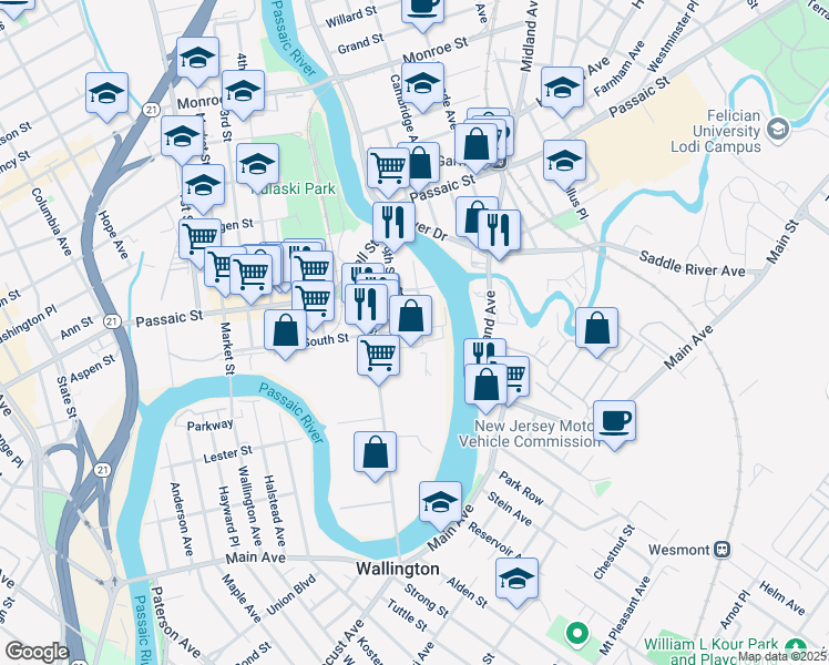map of restaurants, bars, coffee shops, grocery stores, and more near 109 10th Street in Passaic
