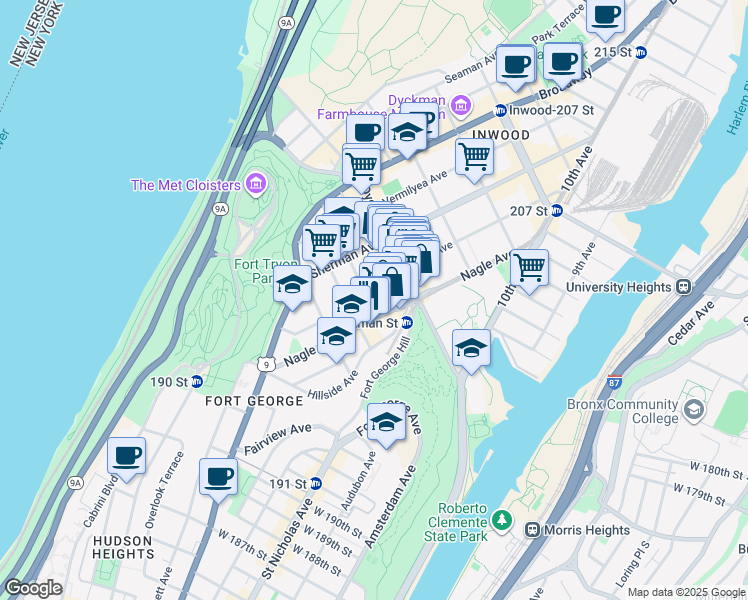 map of restaurants, bars, coffee shops, grocery stores, and more near in New York