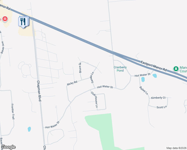 map of restaurants, bars, coffee shops, grocery stores, and more near 7 Sandie Lane in Manorville