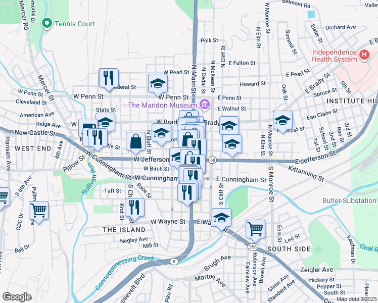 map of restaurants, bars, coffee shops, grocery stores, and more near in Butler